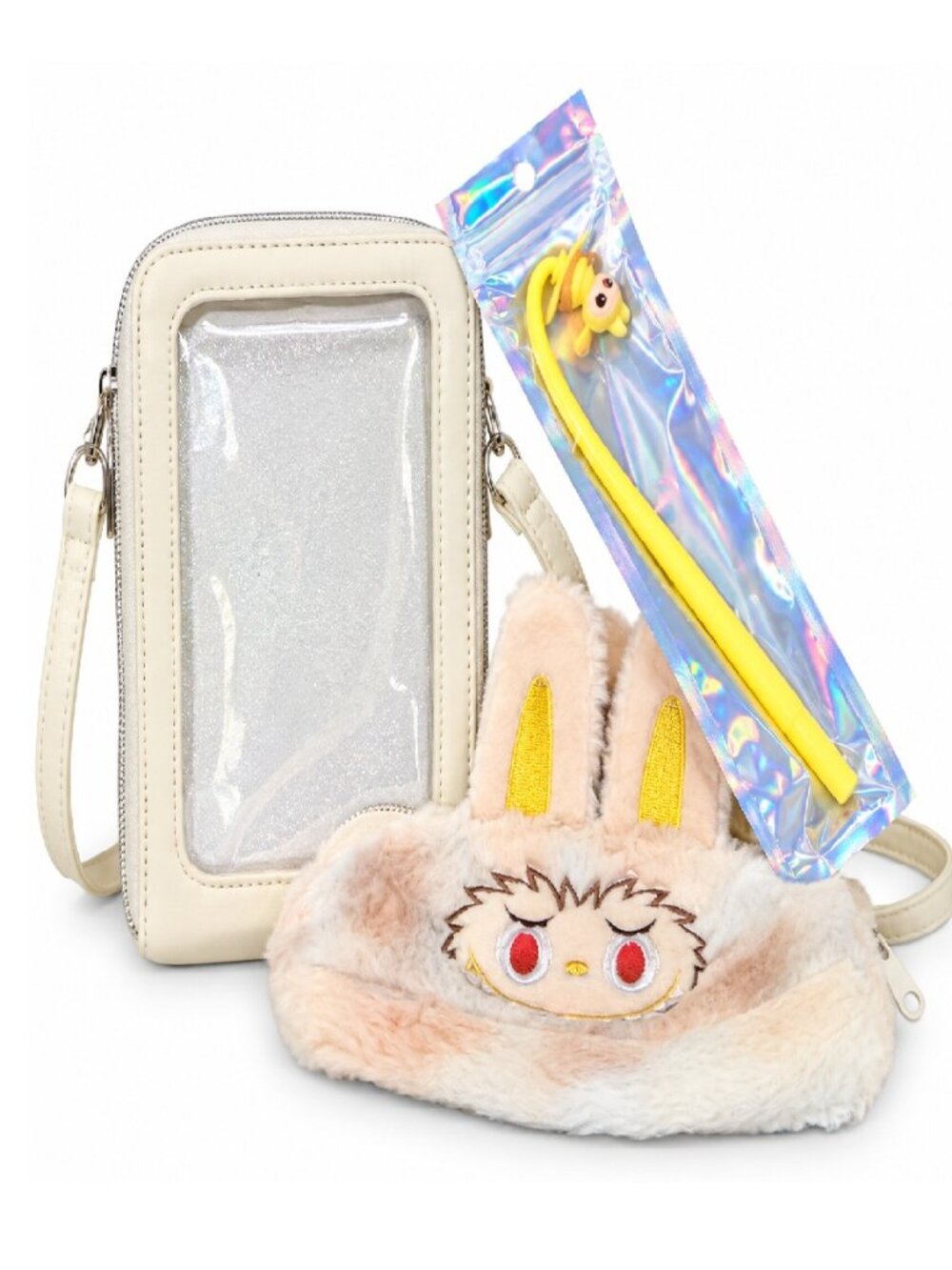 BUNDLE #16 🖤🖤 Cream Phone Wallet Plush Bag & Novelty Pen 🖤🖤